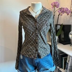 Small Twik Brown Plaid button up shirt